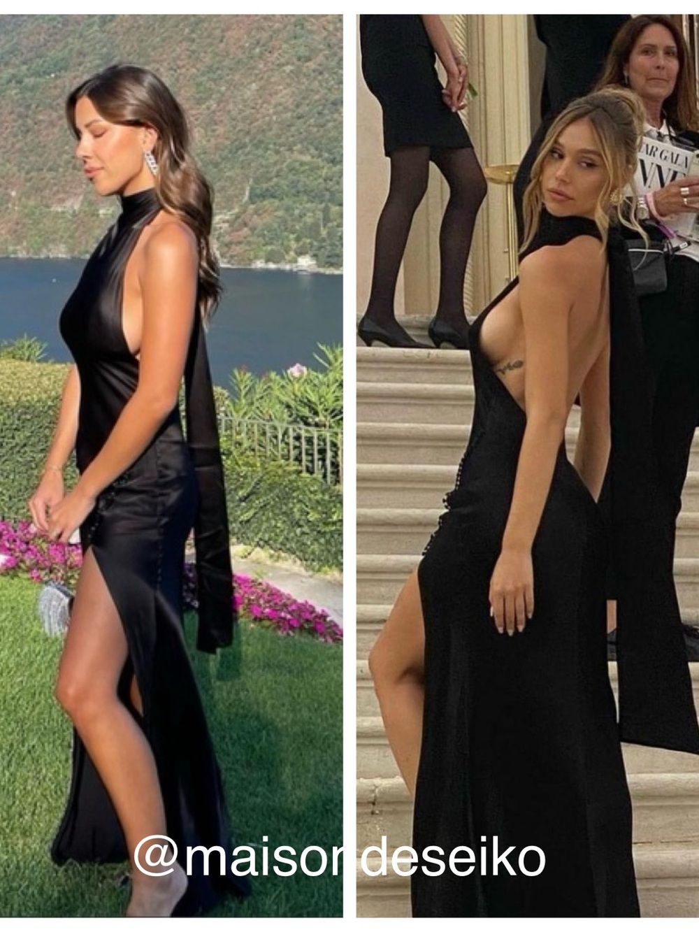 NWT Sau Lee Maxi Dress Black Satin Penelope Gown Halter Open Back size 4